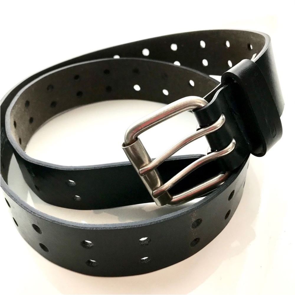 Levi’s Leather Belt Size Large Black Double Perforated Wide Silver Prong Boho